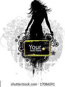 Floral background with girl (vector)