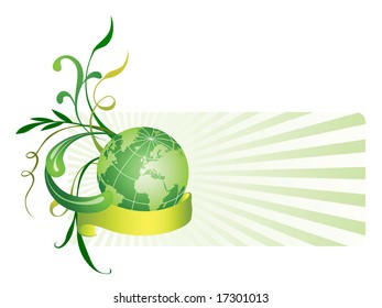 Floral background with globe. Vector illustration