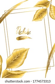 Floral background with gold autumn foliage. Falling golden leaves.