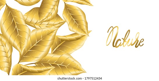 Floral background with gold autumn foliage. Falling golden leaves.