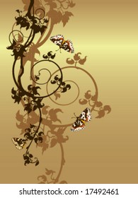 Floral background, grape and butterflies, vector