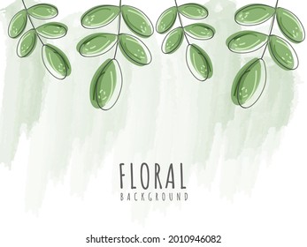 Floral Background With Green Brush Effect And Leaves.