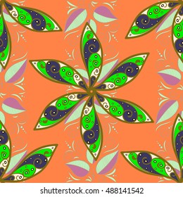 Floral background with green doodles flowers. Vector.