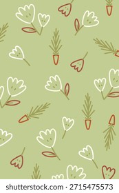 Fondo floral con un fondo verde, con flores blancas y rojas. El fondo verde añade una textura suave y natural. Fondo con Vector de espacio de copia.