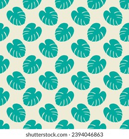 Floral background. Green Leaves of Monstera Seamless Pattern vector illustration