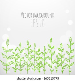 Floral background with green spring plants. Vector illustration.