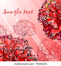 Floral background, greeting card. Carnation flowers.