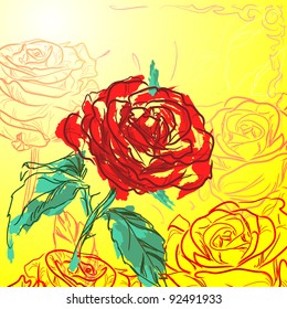 Floral background, greeting card. Rose flowers.