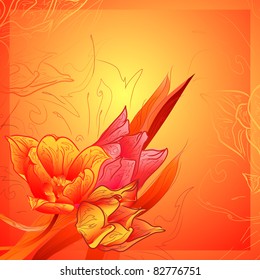 Floral background, greeting card. Tulip  flowers.