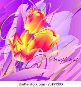 Floral background, greeting card. Tulip flowers.