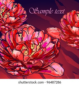Floral background, greeting card. Tulip flowers.