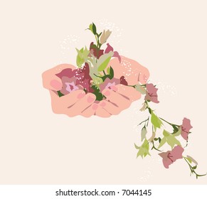 Floral background with hand