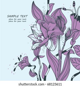 floral background with hand drawn blooming flowers