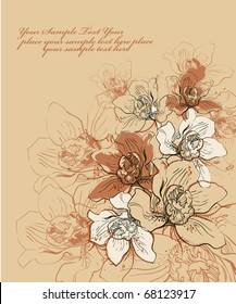 floral  background with a hand drawn flavor of blooming orchids