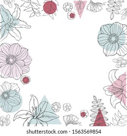 Floral background with  hand drawn flowers.  Vector sketch illustration.