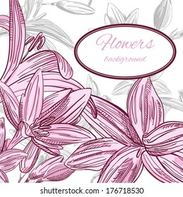 Floral background with hand drawn flowers with space for your text. Abstract vintage background with floral retro element. Vector EPS10.