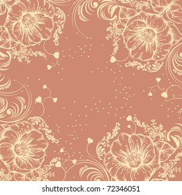 floral background hand drawn flowers and hearts