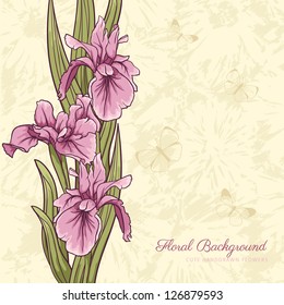 Floral background with hand drawn irises