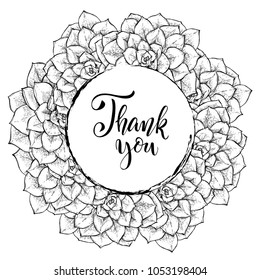 Floral background. Hand drawn vector botanical illustration. Template greeting card, wedding invitation banner with spring flowers. Sketch linear cactus ans succulents . Engraved style illustration.