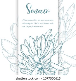 Floral background. Hand drawn vector botanical illustration. Template greeting card, wedding invitation banner with spring flowers. Sketch linear cactus ans succulents . Engraved style illustration.