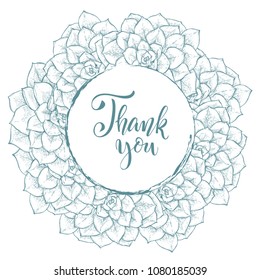 Floral background. Hand drawn vector botanical illustration. Template greeting card, wedding invitation banner with spring flowers. Sketch linear cactus ans succulents . Engraved style illustration.