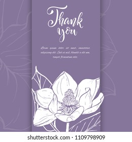 Floral background. Hand drawn vector botanical illustration. Template greeting card, wedding invitation banner with spring flowers. Sketch linear magnolia blossom.Engraved style illustration.