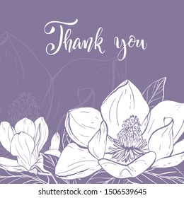 Floral background. Hand drawn vector botanical illustration. Template greeting card, wedding invitation banner with spring flowers. Sketch linear magnolia blossom.Engraved style illustration.