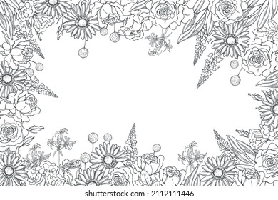 Floral  background  with 
hand-drawn flowers and leaves .