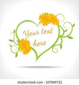 floral background - heart with flowers of marigold  on white background - vector illustration