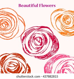 Floral background. Illustration with roses red ,yellow , orange colors for printing on fabric . 
