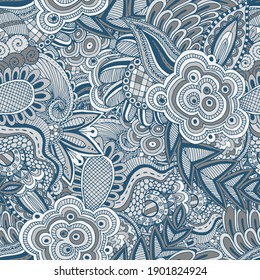 Floral background with indian ornament in grey color. Seamless pattern for your design wallpapers, pattern fills, web page backgrounds, surface textures