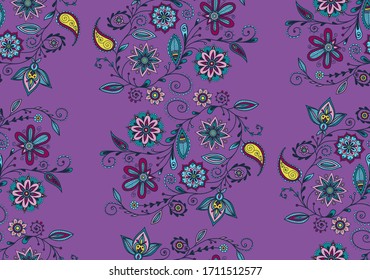 Floral background with indian ornament. Seamless pattern for your design wallpapers, pattern fills, web page backgrounds, surface textures