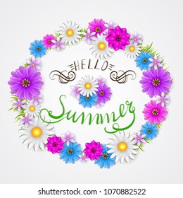 floral background with inscription hello summer. 