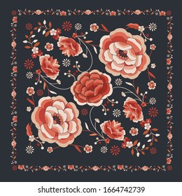 Floral background inspired by embroidered fabrics in vintage oriental style