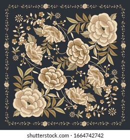 Floral background inspired by embroidered fabrics in vintage oriental style