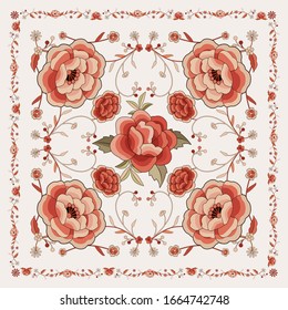 Floral background inspired by embroidered fabrics in vintage oriental style