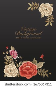 Floral background inspired by embroidered fabrics in vintage oriental style