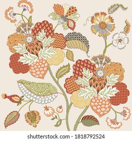 floral background. Isolated flowers and leafs on background. Design for prints, wallpaper, textile. Vector illustration.