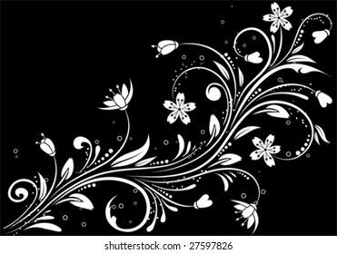 Floral background isolated on black, element for design, vector illustration