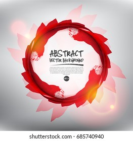 Floral background. Isolated red flower with realistic transparent shine and shadow on a light background. Vector illustration. Eps10.