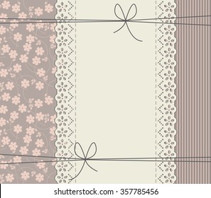 Floral background with lace frame. Vector vintage freedom concept. Retro frame can be used for wedding invitation, greeting card, baby shower invitation and more creative designs.
