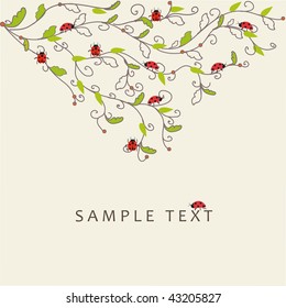Floral background with ladybirds. Vector.