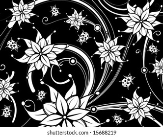 Floral background with ladybug, element for design, vector illustration