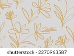 Floral background. Large flowers. Graphic line drawing. Botanical seamless pattern. Summer motif baby Simple whimsical minimal earthy 2 tone color. Kids nursery wallpaper boho fashion all over print.
