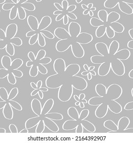 Floral background. Large flowers. Graphic line drawing. Botanical seamless pattern. Summer motif baby Simple whimsical minimal earthy 2 tone color. Kids nursery wallpaper boho fashion all over print.