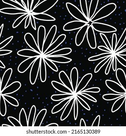 Floral background. Large flowers. Graphic line drawing. Botanical seamless pattern. Summer motif baby Simple whimsical minimal earthy 2 tone color. Kids nursery wallpaper boho fashion all over print.