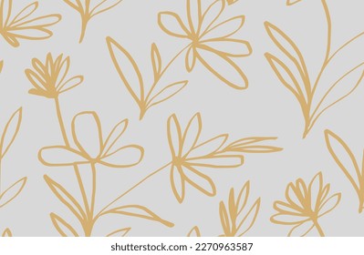 Fondo floral. Flores grandes. Dibujo de línea gráfica. Patrón sin costuras botánicas. Motif de verano bebe Sencillo capricho mínimo tierra color de dos tonos. Papel tapiz infantil de moda en todo el mundo impreso.