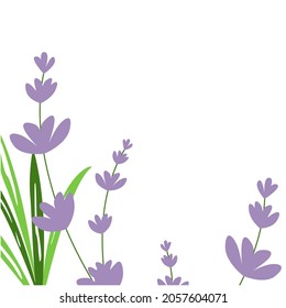 Floral background with lavender and leaves. Vector illustration for romantic design, template for banner or postcard.