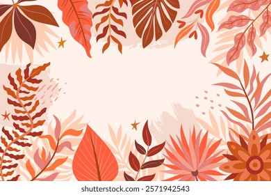 Floral background with leaves in boho style