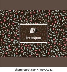 Floral background with leaves and herbs background, vintage style card design in vector
